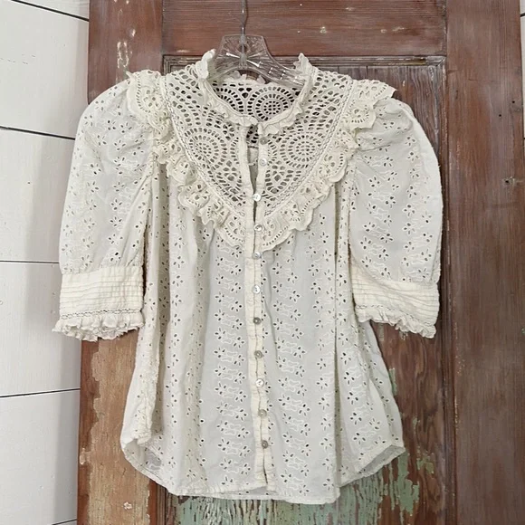 Anthropologie eyelet ruffle blouse - Picture 4 of 6
